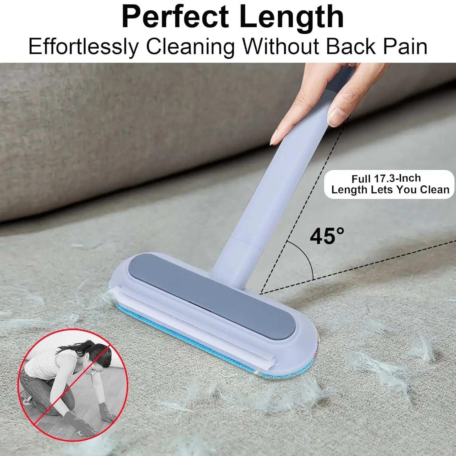 4-in-1 Reusable Lint and Pet Hair Remover Broom with Standard Handle - 17.7 Inches, 17.2 x 7.1 Inches, 200g, Ergonomic Cleaning Tool for Upholstery, Pet Hair, and Car Seats (Single Pack)