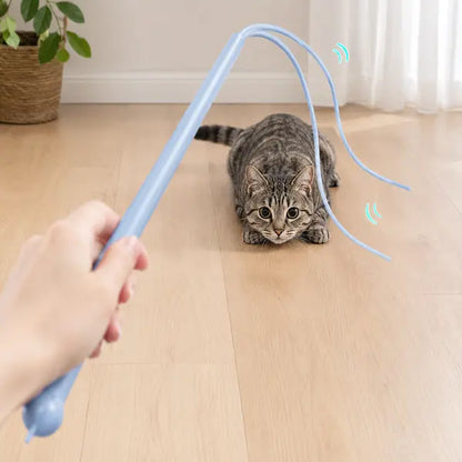 Mice Tail Cat Wand Toy, 30 Inches Long Cat Teaser Stick with Innovative Silicone Rat Tail Easy to Install and Clean Soft Easy Swing Tail Interactive Cat Toys for Indoor Cats (Blue)
