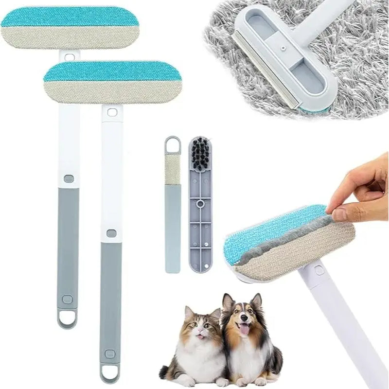 4-in-1 Reusable Lint and Pet Hair Remover Broom with Standard Handle - 17.7 Inches, 17.2 x 7.1 Inches, 200g, Ergonomic Cleaning Tool for Upholstery, Pet Hair, and Car Seats (Single Pack)