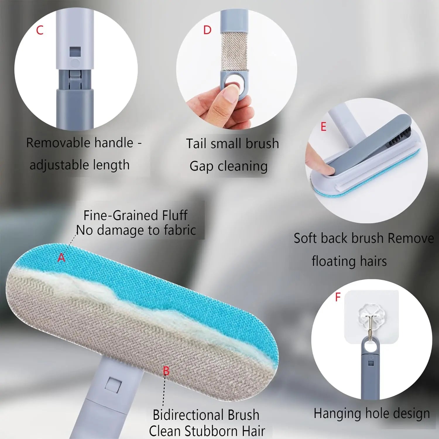 4-in-1 Reusable Lint and Pet Hair Remover Broom with Standard Handle - 17.7 Inches, 17.2 x 7.1 Inches, 200g, Ergonomic Cleaning Tool for Upholstery, Pet Hair, and Car Seats (Single Pack)