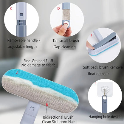 4-in-1 Reusable Lint and Pet Hair Remover Broom with Standard Handle - 17.7 Inches, 17.2 x 7.1 Inches, 200g, Ergonomic Cleaning Tool for Upholstery, Pet Hair, and Car Seats (Single Pack)