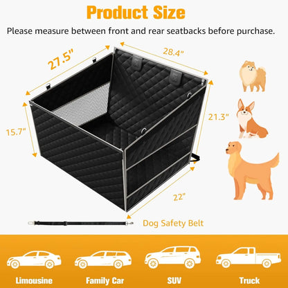 PETICON Premium Dog Car Seat for Large and Medium Breeds, Hard Bottom Back Seat Extender with Dual Mesh Windows, Waterproof Design with Storage Pocket for Vehicles, SUVs, and Trucks