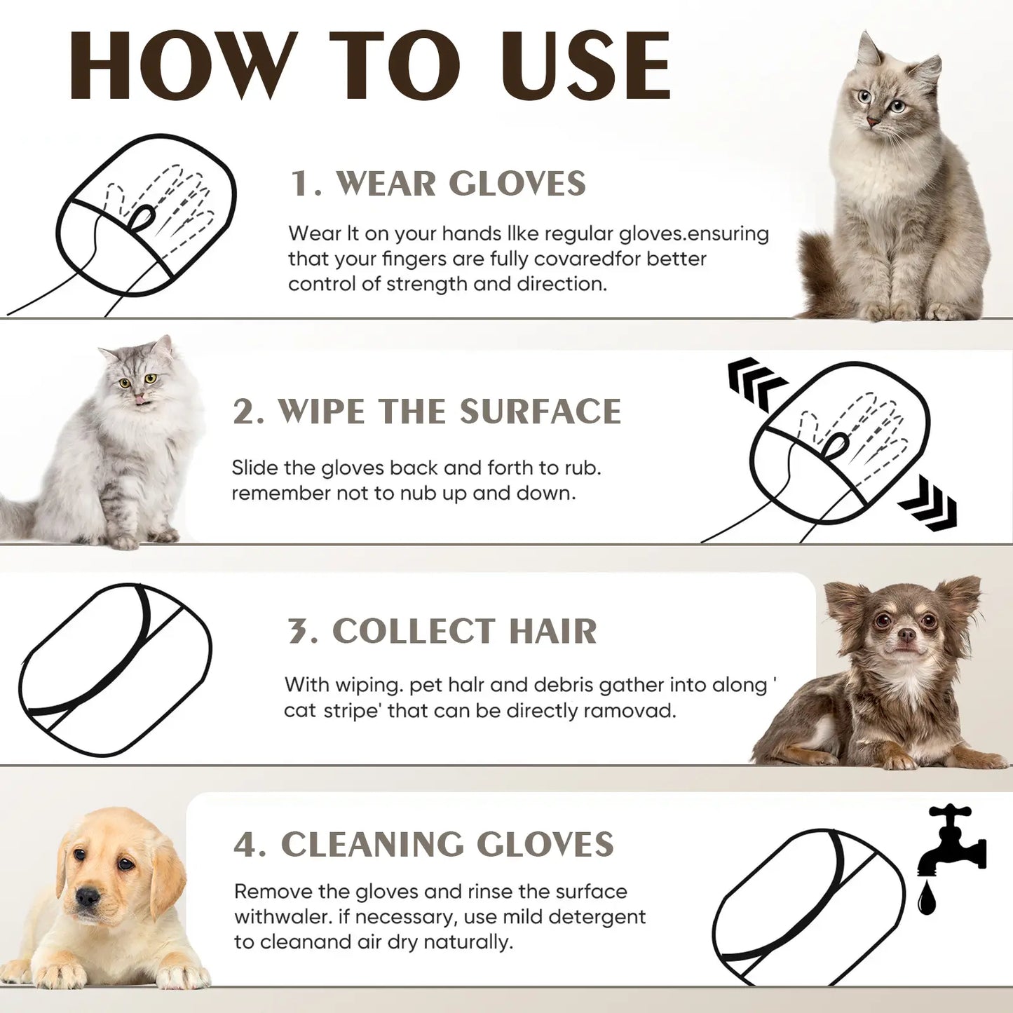 Pet Hair Removal Gloves, Electrostatic Pet Hair Remover, Reusable Cat&Dog Hair Remover for Couch, Furniture, Carpet, Car Seat, Pet Grooming Gloves,Pet Hair Removal Tool