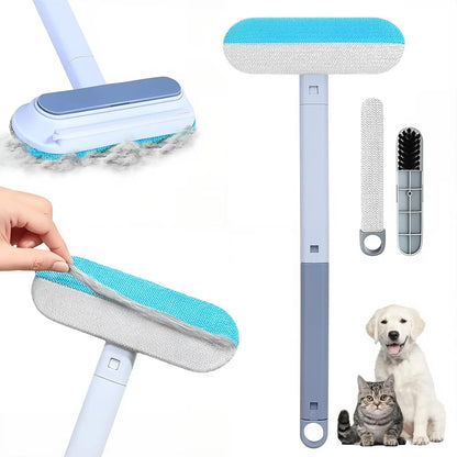 4-in-1 Reusable Lint and Pet Hair Remover Broom with Standard Handle - 17.7 Inches, 17.2 x 7.1 Inches, 200g, Ergonomic Cleaning Tool for Upholstery, Pet Hair, and Car Seats (Single Pack)