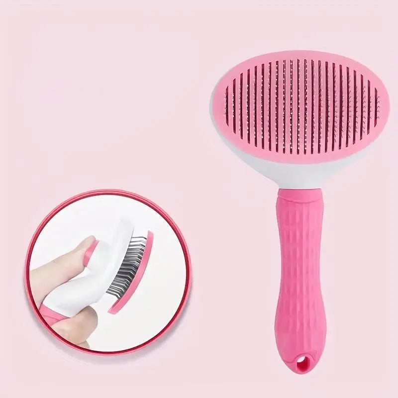 Pet Hair Removal Comb - 1 Count Grooming Brush and Deshedding Tool with One-Click Cleaning for Dogs and Cats