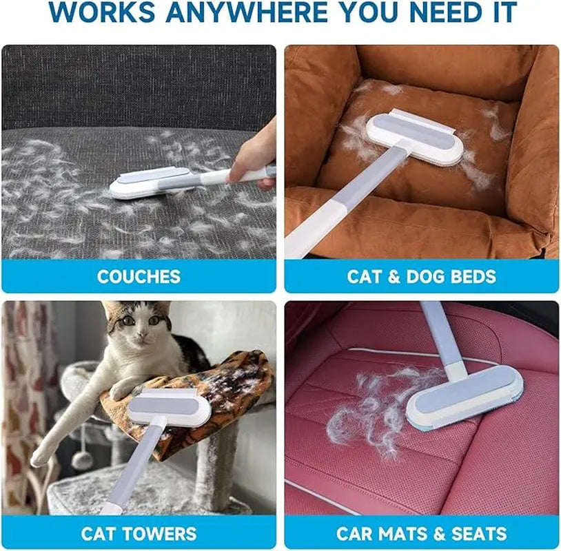 4-in-1 Reusable Lint and Pet Hair Remover Broom with Standard Handle - 17.7 Inches, 17.2 x 7.1 Inches, 200g, Ergonomic Cleaning Tool for Upholstery, Pet Hair, and Car Seats (Single Pack)