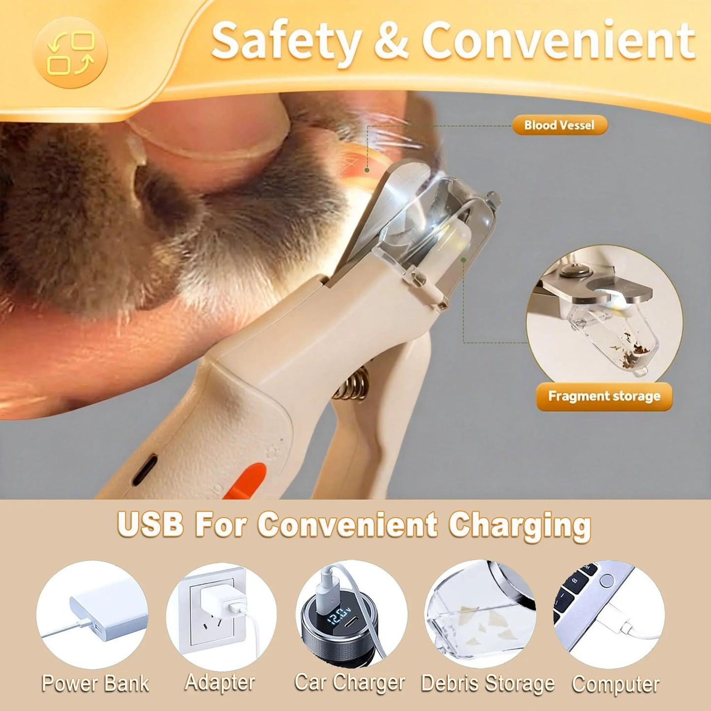 2-in-1 Electric Pet Nail Clipper and Grinder, Rechargeable and Ultra Quiet, Ideal for Trimming Dogs and Cats' Nails of All Sizes
