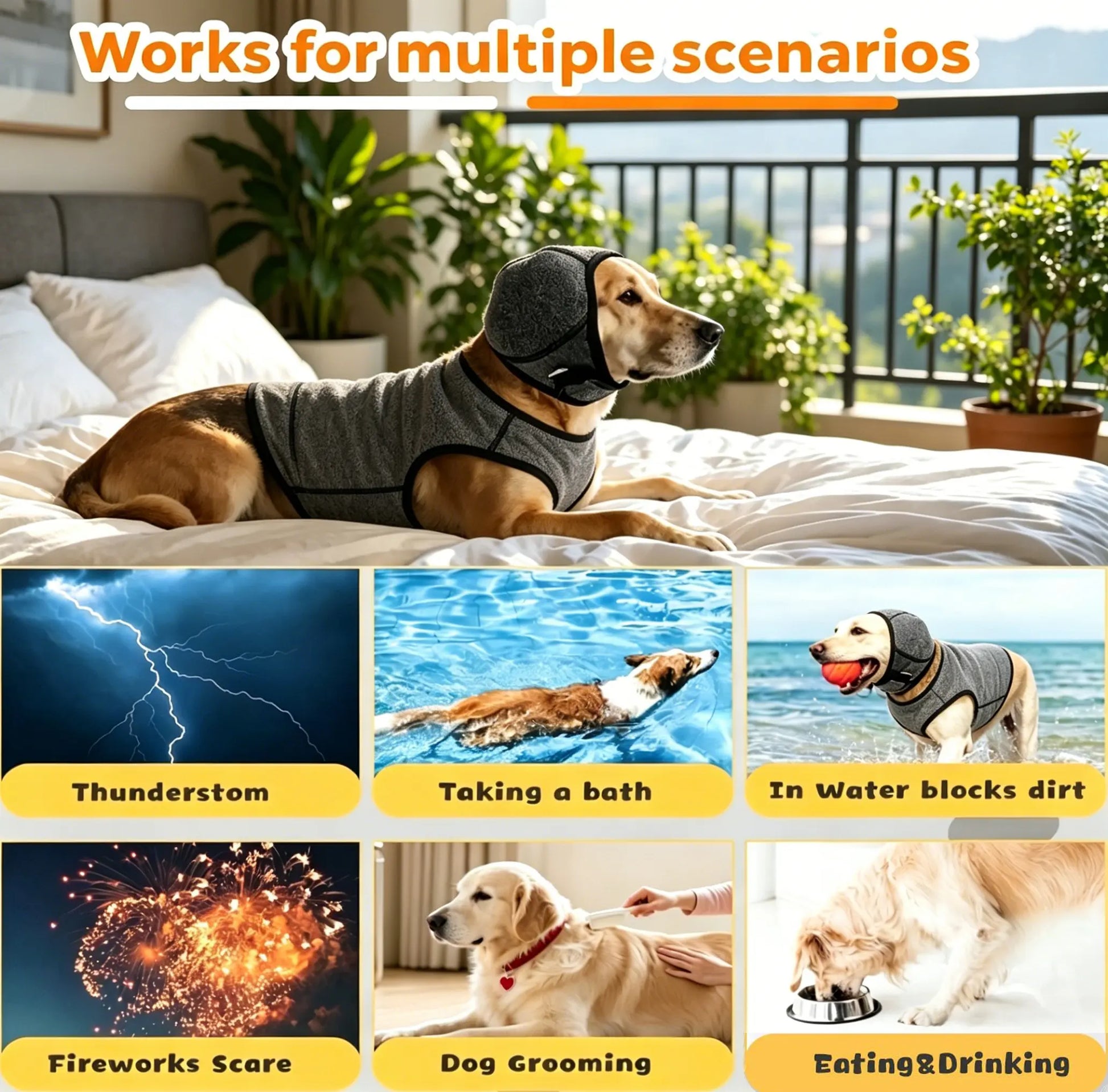Noise Cancelling Ear Wrap, Dog No Shake Ear Muffs Noise Protection Firework Thunder Vacuum, Comfortable Quiet Dogs Calming Hoodie, Adjustable for Grooming Bathing & Swimming,The Best Gift for Your Dog