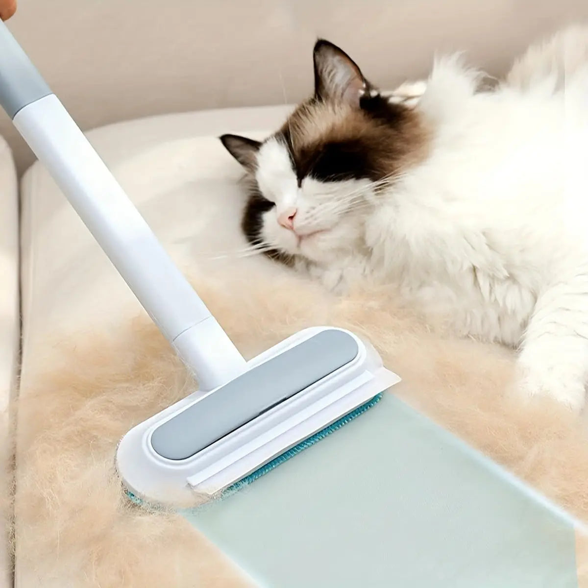 4-in-1 Reusable Lint and Pet Hair Remover Broom with Standard Handle - 17.7 Inches, 17.2 x 7.1 Inches, 200g, Ergonomic Cleaning Tool for Upholstery, Pet Hair, and Car Seats (Single Pack)