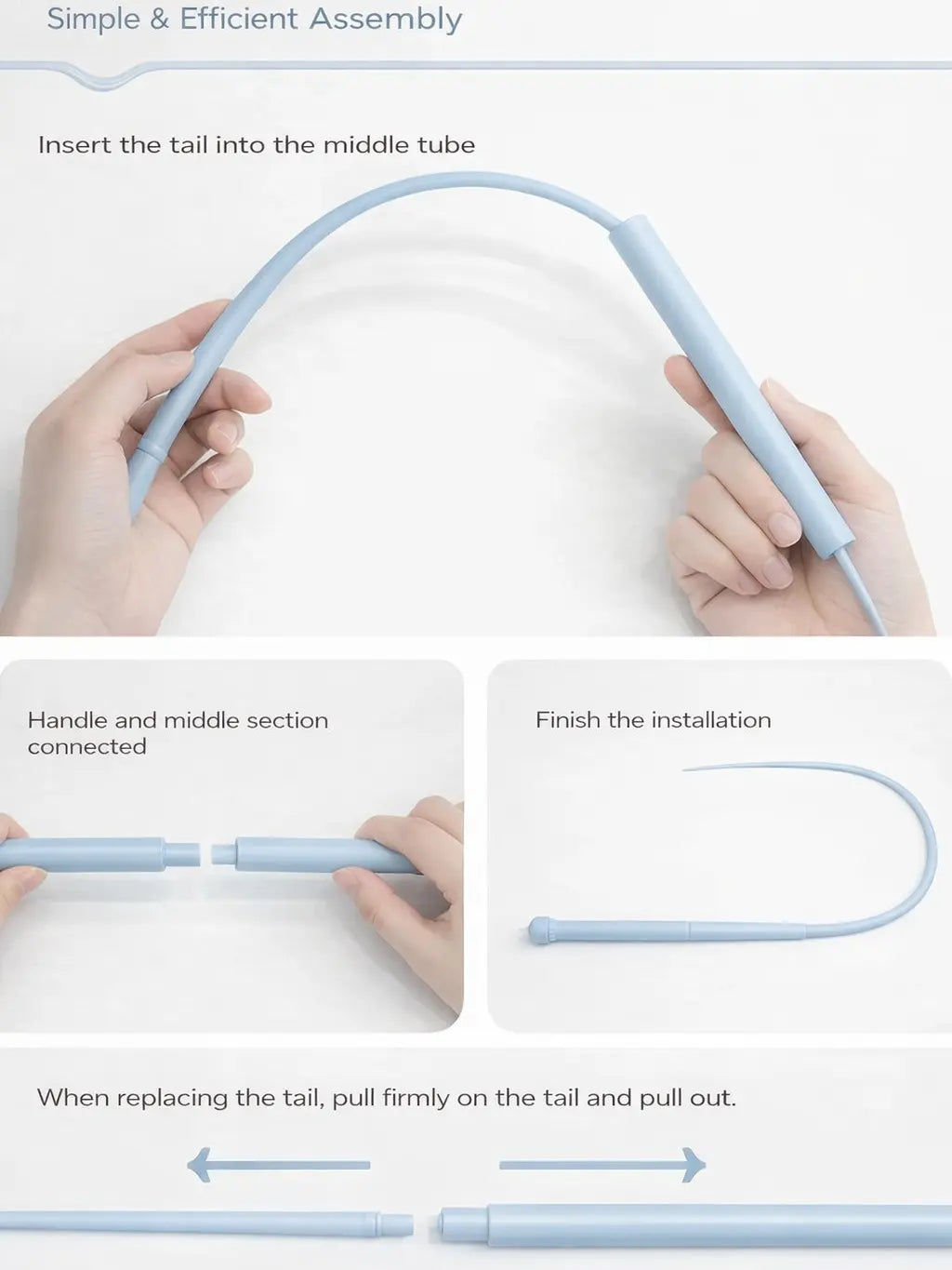 Mice Tail Cat Wand Toy, 30 Inches Long Cat Teaser Stick with Innovative Silicone Rat Tail Easy to Install and Clean Soft Easy Swing Tail Interactive Cat Toys for Indoor Cats (Blue)