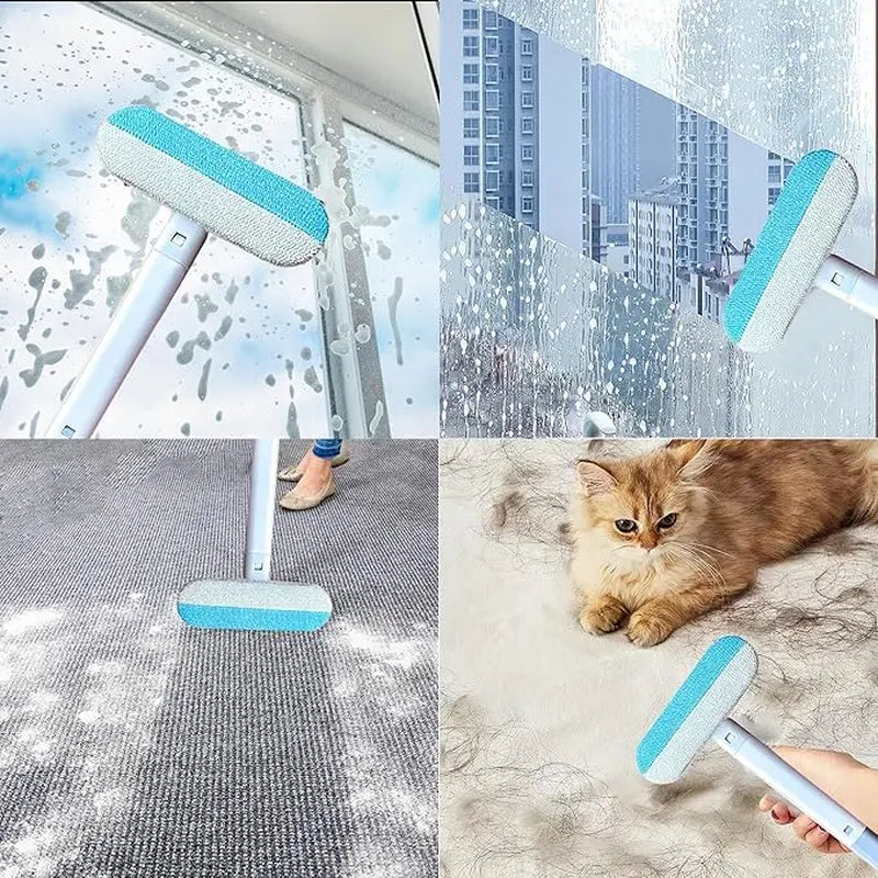 4-in-1 Reusable Lint and Pet Hair Remover Broom with Standard Handle - 17.7 Inches, 17.2 x 7.1 Inches, 200g, Ergonomic Cleaning Tool for Upholstery, Pet Hair, and Car Seats (Single Pack)