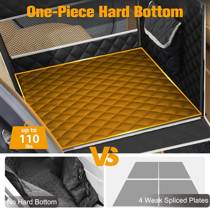PETICON Premium Dog Car Seat for Large and Medium Breeds, Hard Bottom Back Seat Extender with Dual Mesh Windows, Waterproof Design with Storage Pocket for Vehicles, SUVs, and Trucks