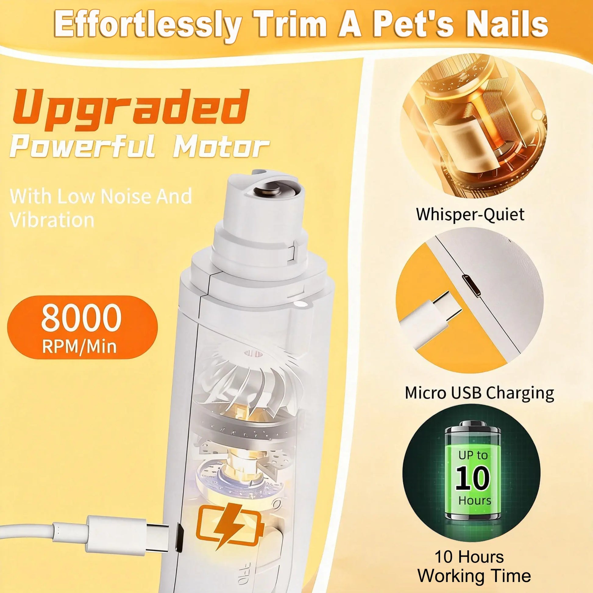 2-in-1 Electric Pet Nail Clipper and Grinder, Rechargeable and Ultra Quiet, Ideal for Trimming Dogs and Cats' Nails of All Sizes