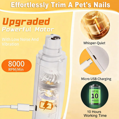 2-in-1 Electric Pet Nail Clipper and Grinder, Rechargeable and Ultra Quiet, Ideal for Trimming Dogs and Cats' Nails of All Sizes
