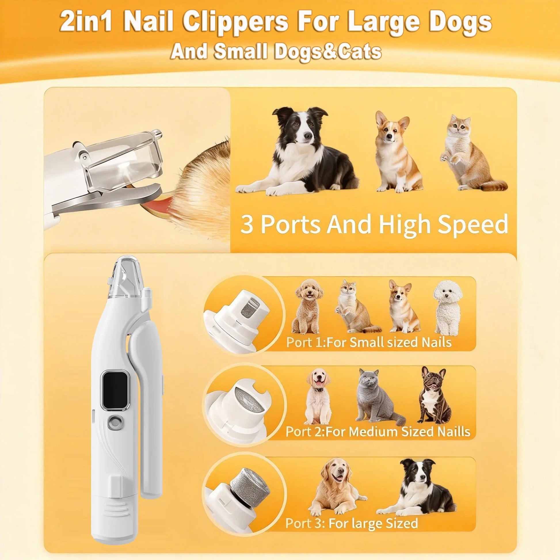 2-in-1 Electric Pet Nail Clipper and Grinder, Rechargeable and Ultra Quiet, Ideal for Trimming Dogs and Cats' Nails of All Sizes