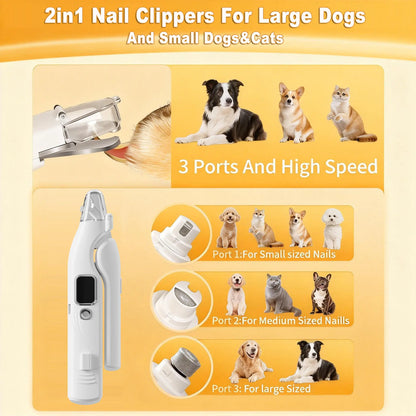2-in-1 Electric Pet Nail Clipper and Grinder, Rechargeable and Ultra Quiet, Ideal for Trimming Dogs and Cats' Nails of All Sizes