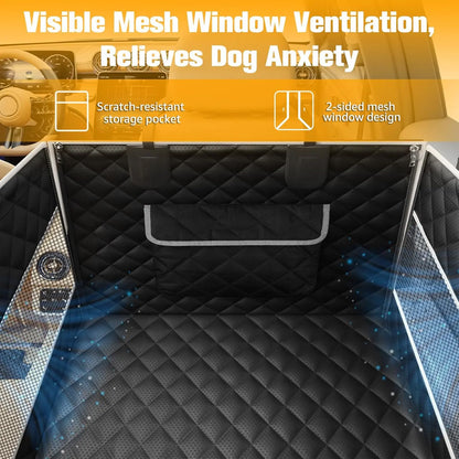 PETICON Premium Dog Car Seat for Large and Medium Breeds, Hard Bottom Back Seat Extender with Dual Mesh Windows, Waterproof Design with Storage Pocket for Vehicles, SUVs, and Trucks