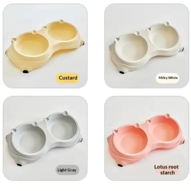 Double Stainless Steel Pet Bowl Set with Non-Slip Base – Feeding Station for Cats & Small Dogs, Easy-Clean Removable Bowls, Indoor/Outdoor Use-White，Gray，Yellow，Pink