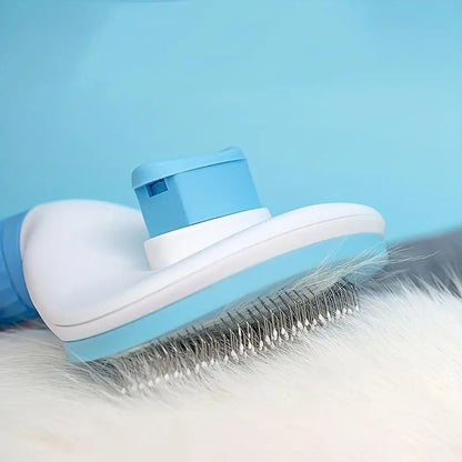 Pet Hair Removal Comb - 1 Count Grooming Brush and Deshedding Tool with One-Click Cleaning for Dogs and Cats