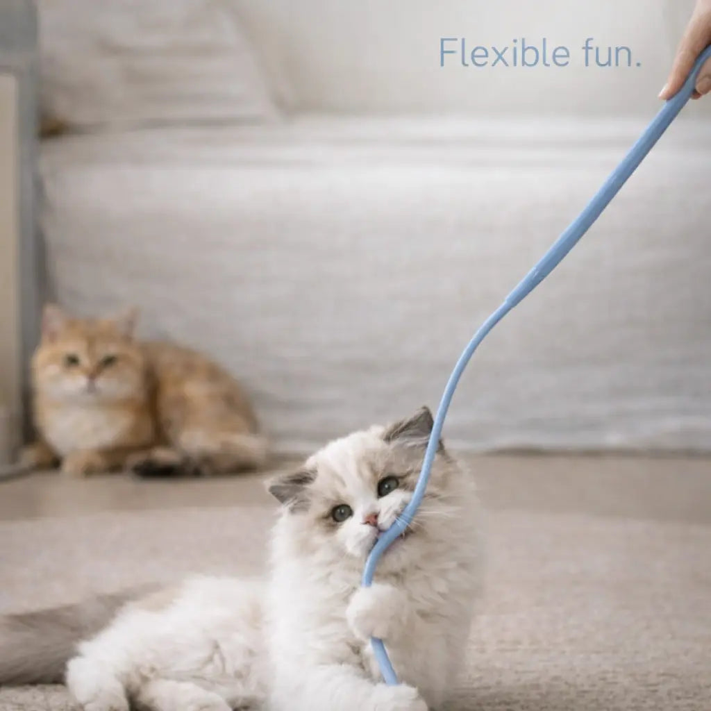Mice Tail Cat Wand Toy, 30 Inches Long Cat Teaser Stick with Innovative Silicone Rat Tail Easy to Install and Clean Soft Easy Swing Tail Interactive Cat Toys for Indoor Cats (Blue)