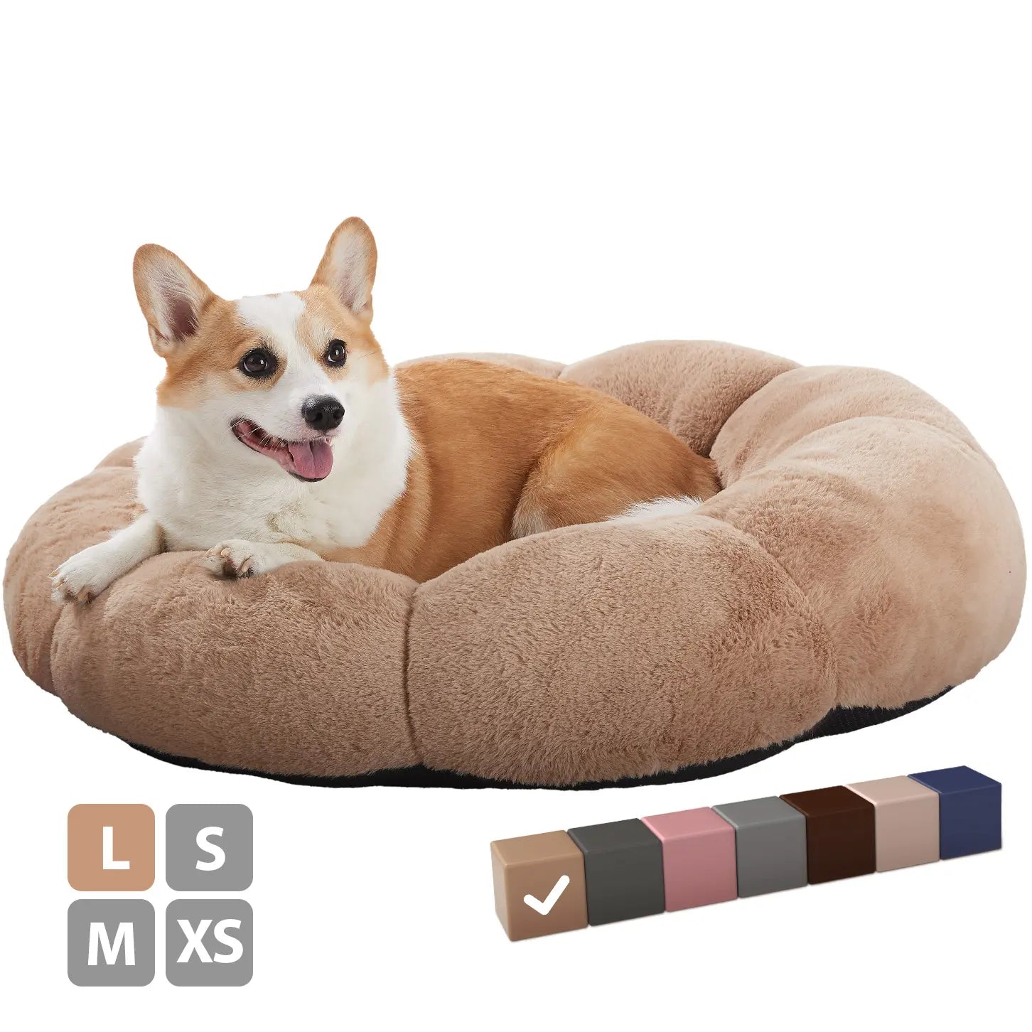 Veken Ohgeni Plush Donut Pet Bed for Dogs and Cats of All Sizes, Cozy Short Pile Fur, Durable Waterproof, Machine Washable Removable Cover, Ideal Round Bed for Puppies and Pets