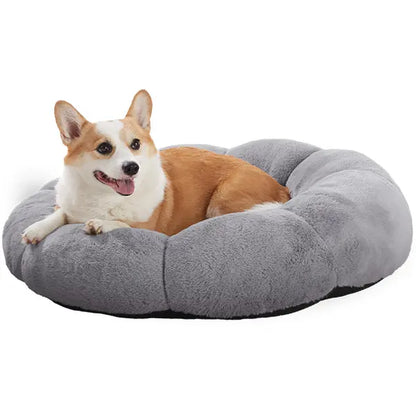 Veken Ohgeni Plush Donut Pet Bed for Dogs and Cats of All Sizes, Cozy Short Pile Fur, Durable Waterproof, Machine Washable Removable Cover, Ideal Round Bed for Puppies and Pets