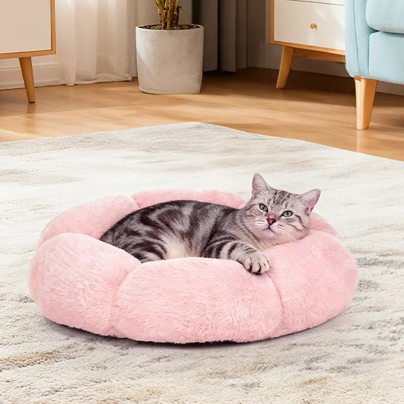 Veken Ohgeni Plush Donut Pet Bed for Dogs and Cats of All Sizes, Cozy Short Pile Fur, Durable Waterproof, Machine Washable Removable Cover, Ideal Round Bed for Puppies and Pets