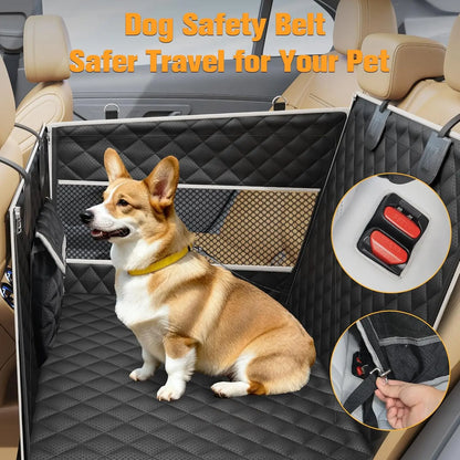 PETICON Premium Dog Car Seat for Large and Medium Breeds, Hard Bottom Back Seat Extender with Dual Mesh Windows, Waterproof Design with Storage Pocket for Vehicles, SUVs, and Trucks